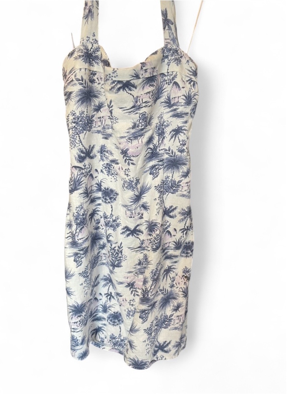Halter Linen Blend Tropical Print Mini Dress